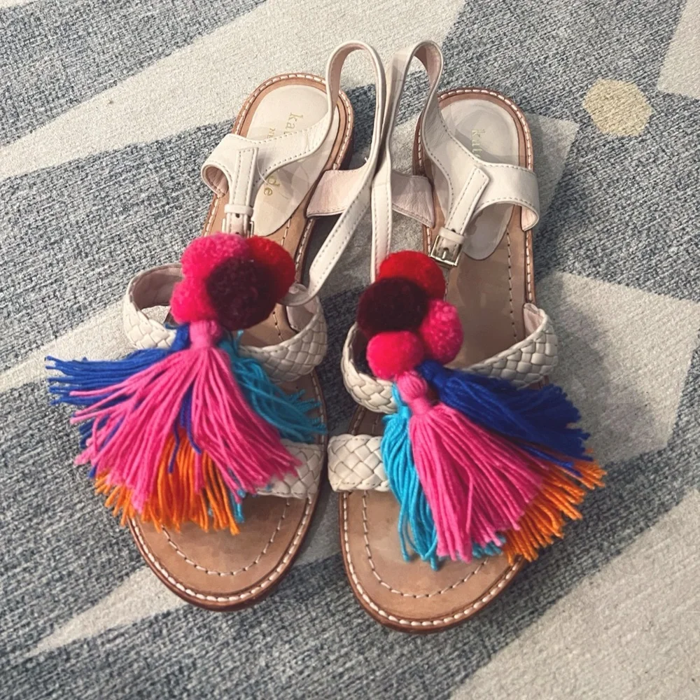 Kate Spade Sunset Woven Nappa Tassels Flat Sandals 6.5